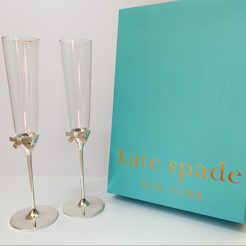 Kate Spade Gold Bow Champagne Flutes